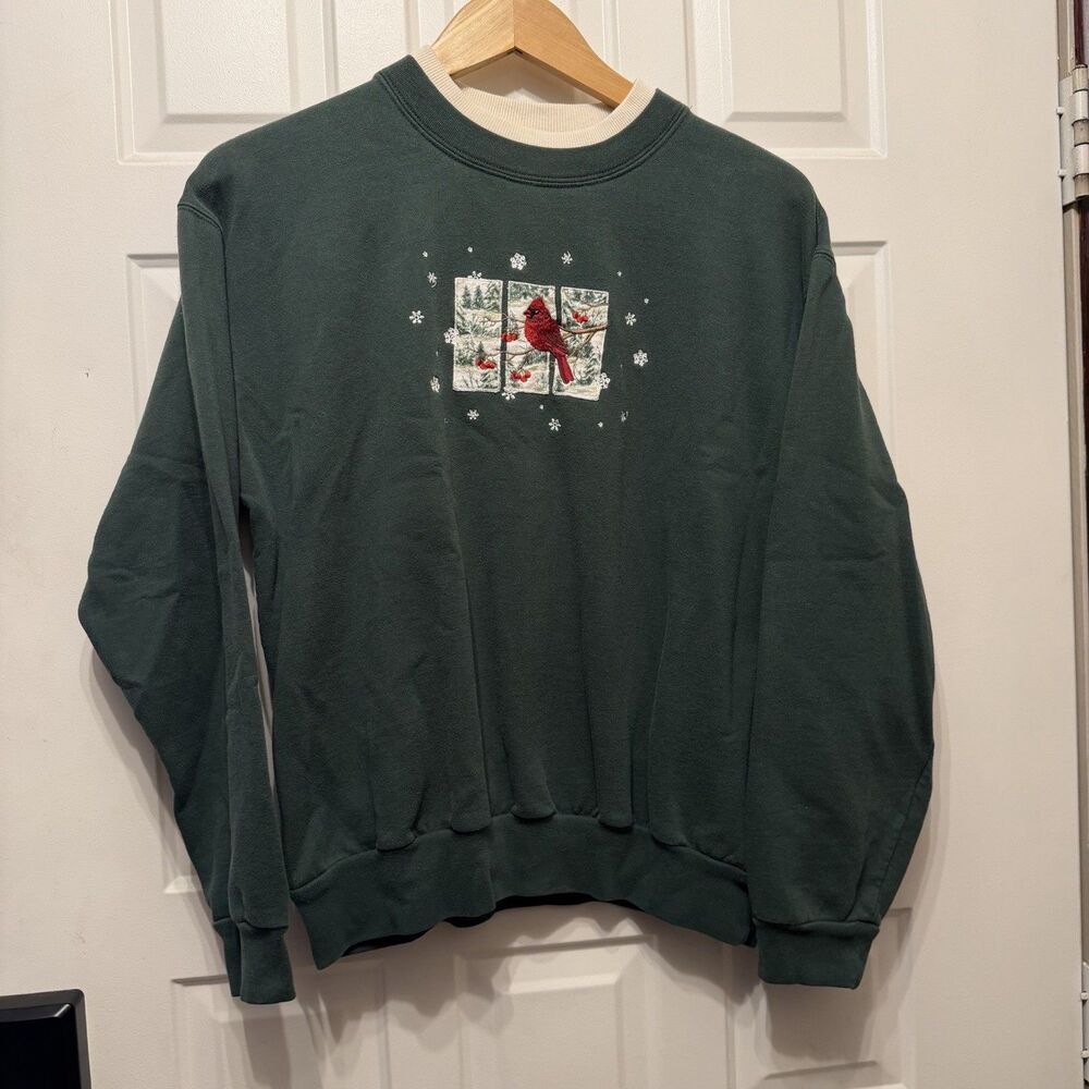 op Stitch Morning Sun Cardinal Sweatshirt Womens L Green Vintage 90s Winter